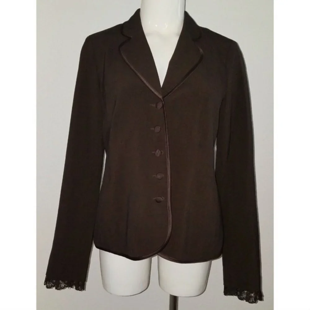 Motherhood Maternity Brown Blazer Jacket Size Small Career Pink Lined Lace Wrist - Picture 1 of 8